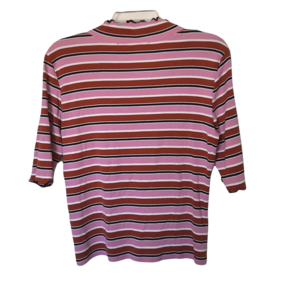 Veronica Beard Nikkie Striped Mock Neck T-shirt in Pink Multi Large - Picture 6 of 12